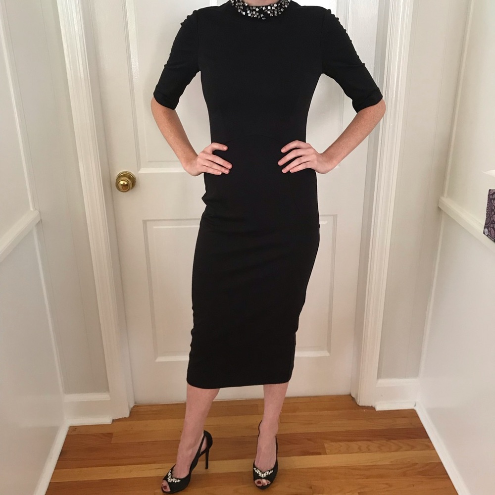 Embellished high neck sheath! Classy and sexy!